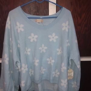 blue altard state sweater with white flowers
